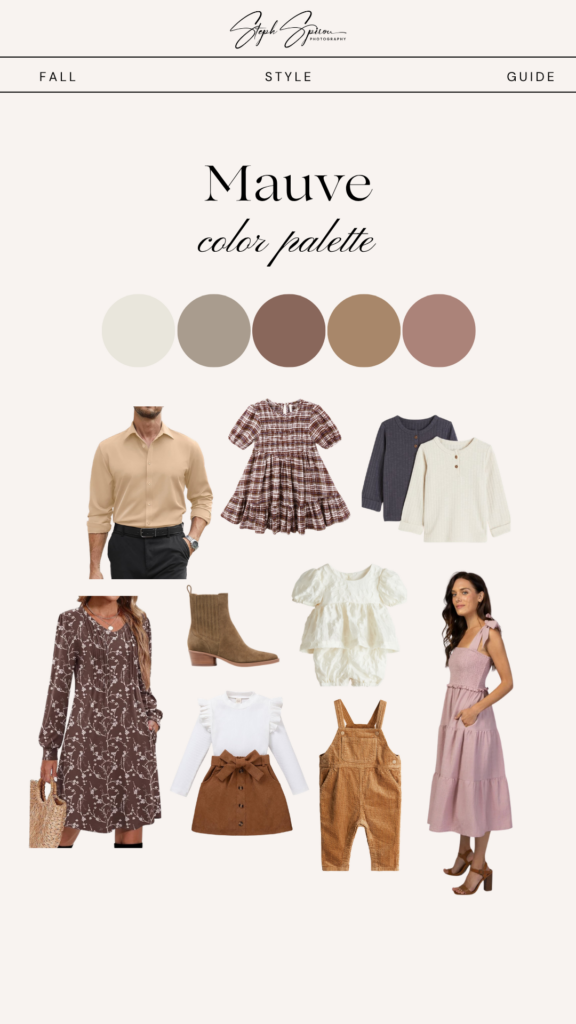 Mauve fall outfit color palette for Bergen County, NJ family photos with dresses, corduroy and children’s layers.